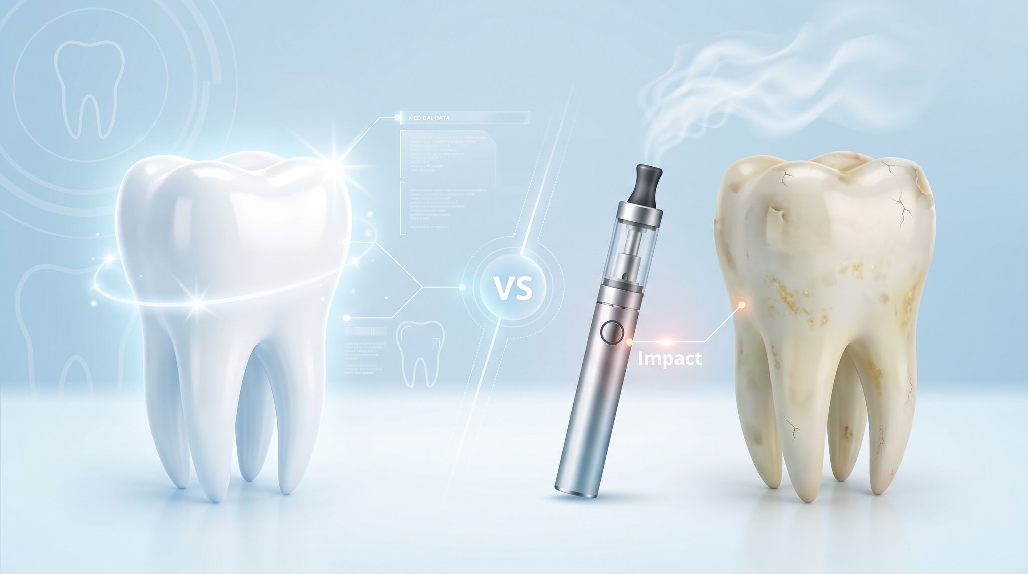 Vapeo y salud dental: diente sano frente a diente manchado por el cigarrillo electrónico